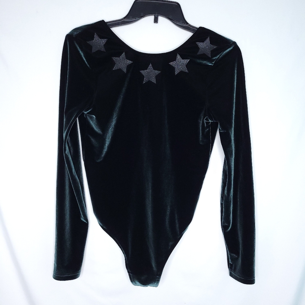 VICTORIA'S SECRET SPORT Velvet Long Sleeve Glitter Star Thong Bodysuit SMALL